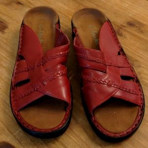 Clarks Red Leather Upper Slip on Sandals, 7M